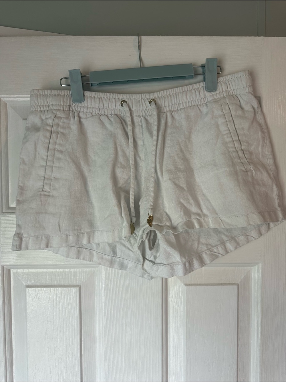 Lilly Pulitzer White Linen-Blend Drawstring Athletic Shorts